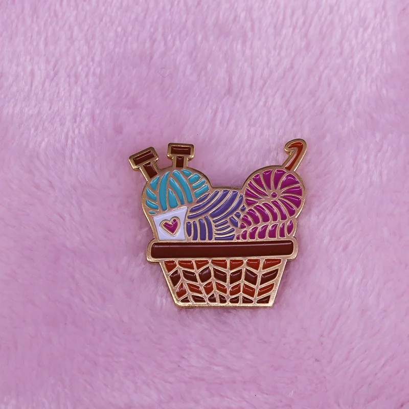 Yarn Basket Enamel Pin Wool knitting brooch pin