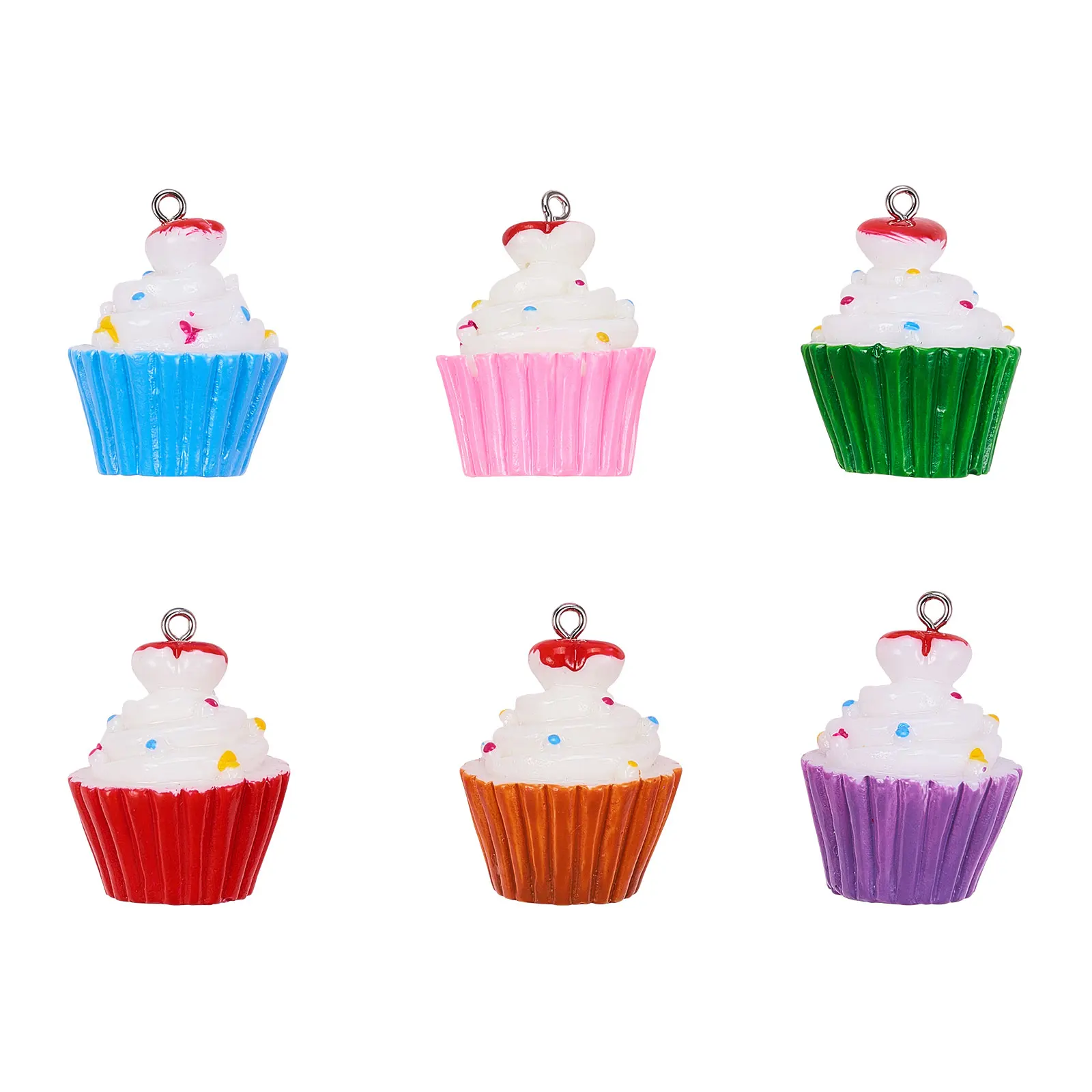 

30Pcs Cup Cake Resin Charms Pendants with Iron Loop for DIY Earrings Jewelry Key Chain Making Decor Accessories Mixed Color