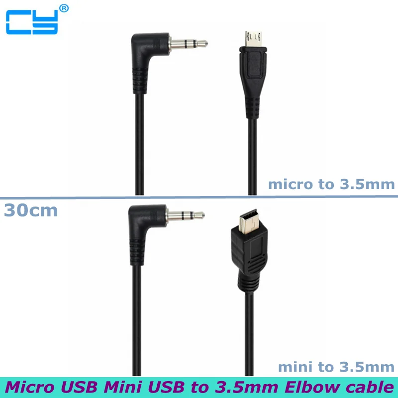 0.3m Micro USB Mini USB to 90 Degree Elbow 3.5mm Audio Cable Connector for V8 Live Microphone Headset Plug Phone Audio Cable