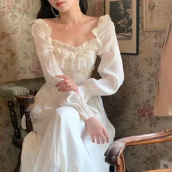 Lace Vintage Fairy Dress Women Patchwork Ruffle Long Sleeve Sweet Princess Dress Elegant Korean Party Dresses for Women 2021 Y2k