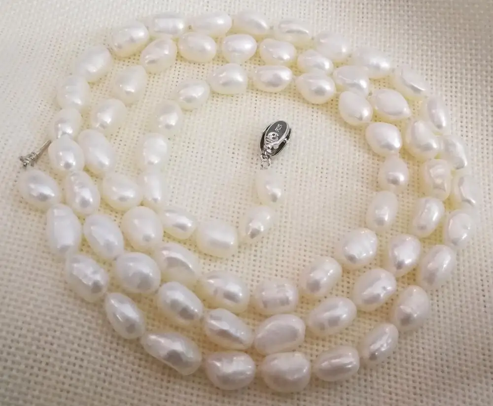 

40cm 80cm 125cm 200cm 9-10mm white baroque pearl necklace 925 silver clasp Natural freshwater pearl Women Jewelry 16'' 30'' 50''