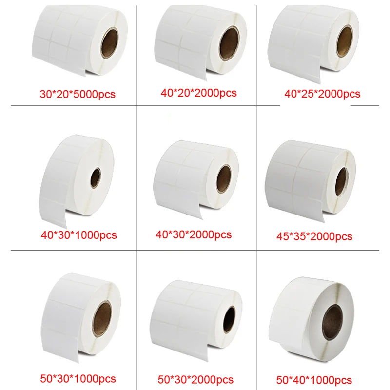 Waterproof Polypropylene 30 40 50 60 70 80 90 100mm Vinyl Thermal Transfer Carbon Printer Label Blank White PP Stickers in Roll