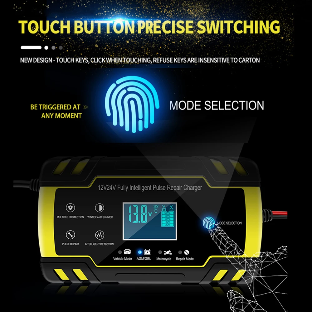 차량용 배터리 충전기, 완전 자동 고속 충전 펄스 수리, 지능형 디지털 디스플레이, 납산 충전 충전기, 12 V, 24V, 4 8A