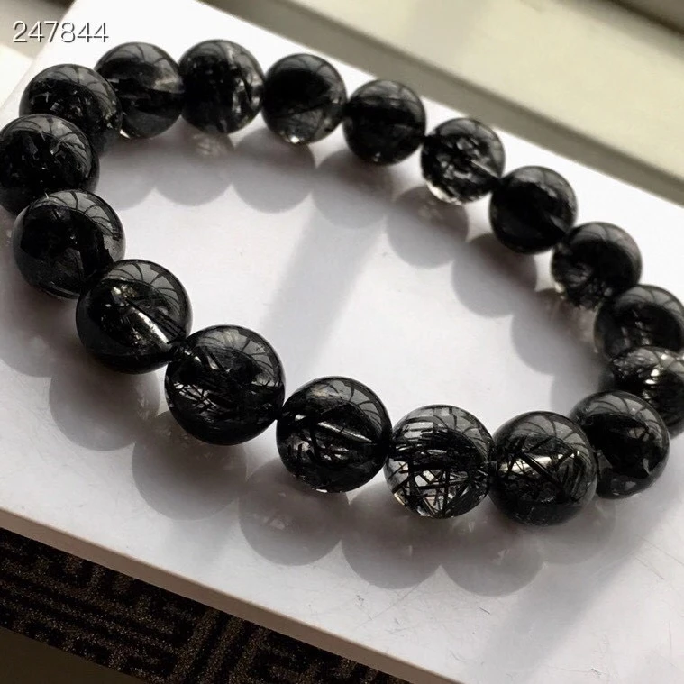 Natural Black Rutilated Quartz Clear Round Beads Bracelet Crystal Women Men 12mm Rare Brazil Genuine Rutilated AAAAAA