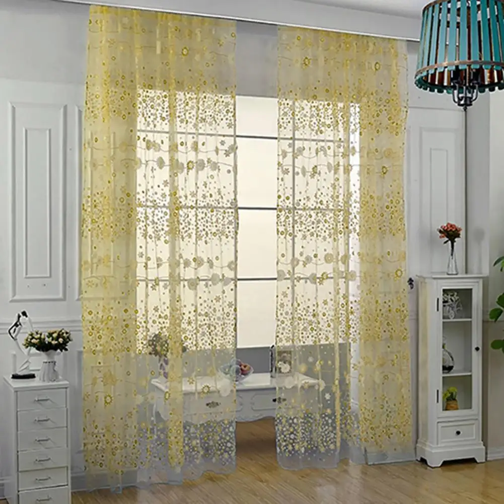 Cortinas de tul florales para sala de estar, cortinas transparentes púrpuras para puerta de dormitorio de niños, cortinas cortas para ventana de