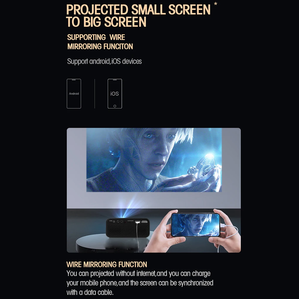 Mini-Projektor 1080p LED-Kino projektor einstellbare tragbare Medien Video-Player gelb uns Stecker