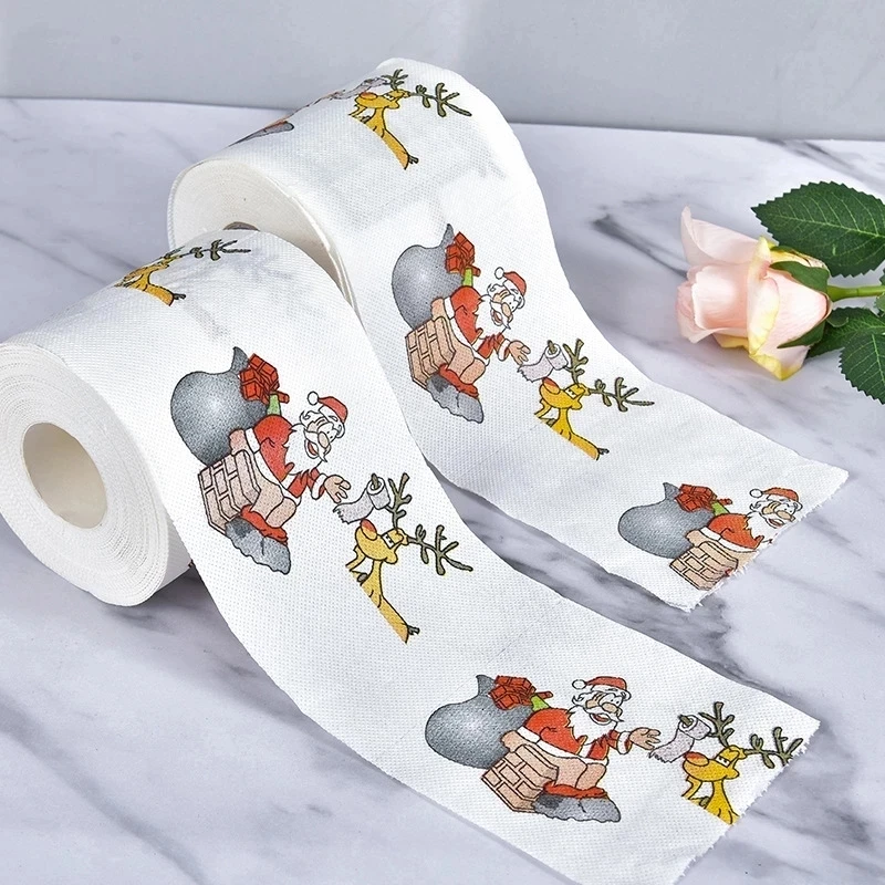 1 Roll Soft Toilet Paper Merry Christmas Santa Claus Tree Colorful Printed Bath Toilet Paper Home Supplies Decor Tissue