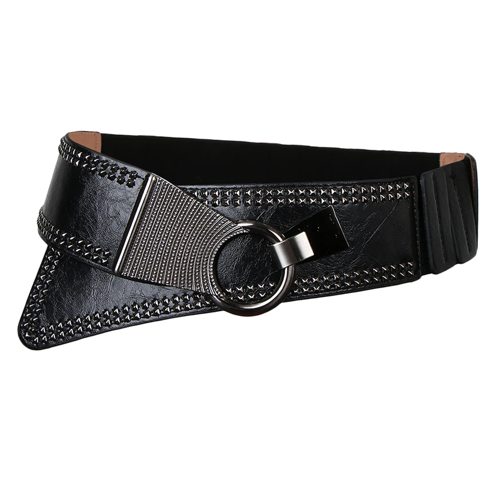 PU Leather Punk Elastic Gothic Rivets Wide Cinch Belt Women\'s Stretch Waist Belt Band Vintage Dress Decor Accessories