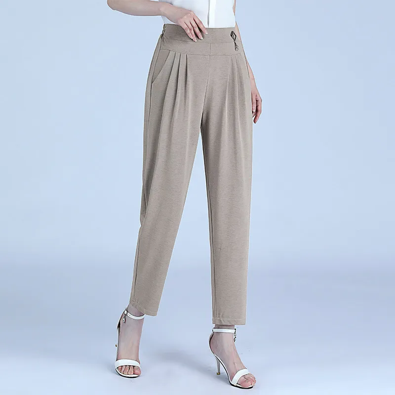 

Summer Womens Harem Pants High Waist Loose Straight Ankle-length Pants Comfortable Casual Pants Large Size OL Pants new