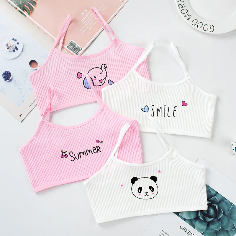 4Pcs New Girls Developmental Camisole Thread Combination Girl Bra Tube Top Girl Cartoon Training Bra 7-16Y Clothes For Teens