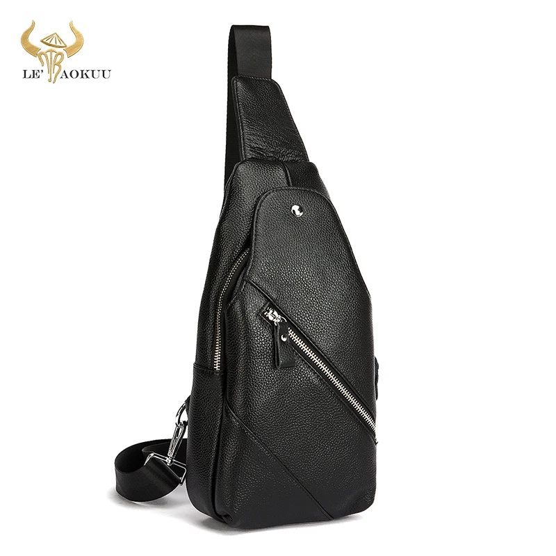 

Trend Real Soft Quality Leather Fashion Sling Chest Bag 8" Tablet Design Tea One Shoulder Strap Cross-body Bag For Men Male 813