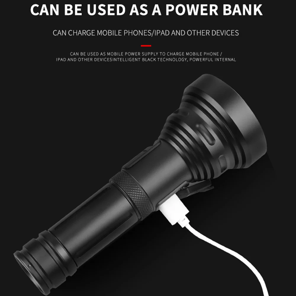 Torcia LED super potente Torcia tattica USB ricaricabile Linterna Lampada impermeabile Lanterna ultra luminosa da campeggio 18650 26650