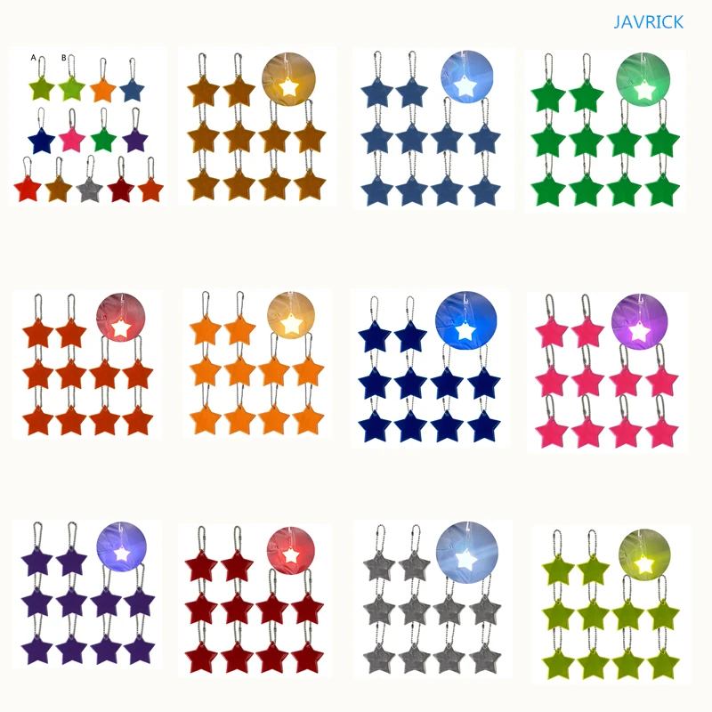 10Pcsเด็กความปลอดภัยสะท้อนแสงKeyringsสไตล์สะท้อนแสงดาวเกียร์กระเป๋าเป้สะพายหลังรถเข็นเด็กแจ็คเก็ตปลอดภัยReflector Keychain