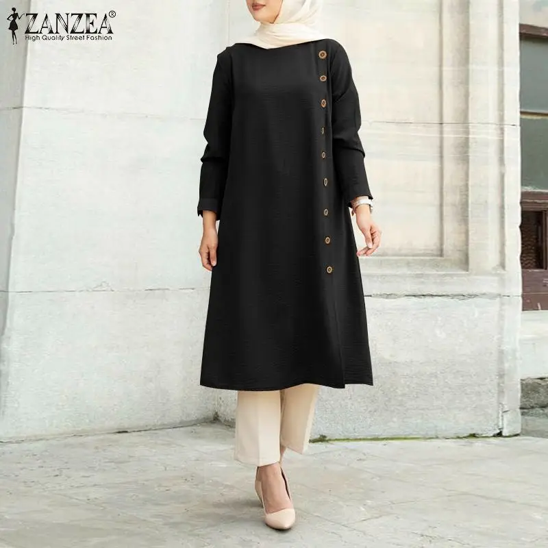 ZANZEA camicetta a maniche lunghe musulmana da donna camicetta allentata Casual camicie top tunica Blusas Chemise allentata marocco Chemise solido turco
