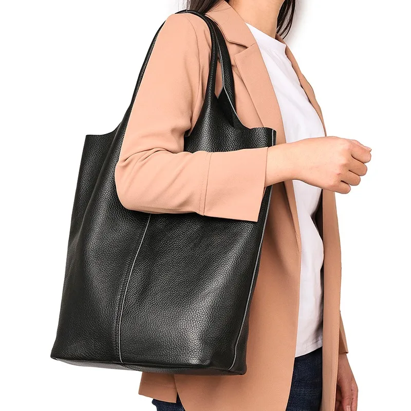 Luxury Soft Genuine Leather Women Shoulder Bag Natural Leather Casual Female Totes Bag Brand Designer Large Lady Handbag Cowhide