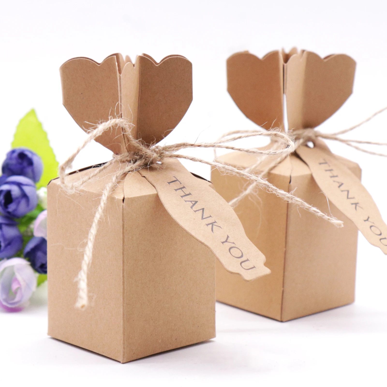 

Kraft Paper Brown Candy Bags Gift Boxes+Thank You Cards for Christmas Wedding Party Favors Decorations with Hemp Rope 200pcs/lot