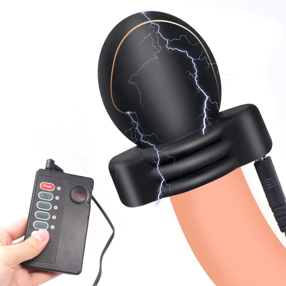 Shock Electric Glans Cap Vibrator With Player Penis Cage Electric Shocking Chastity Device Tens Penis Sleeve Medical Themed Toys