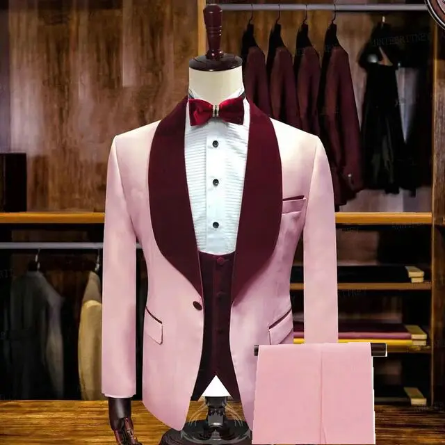 New Arrival Beige Men Suit Groomsman Slim Fit 3 Piece Costume Homme Tuxedo Groom Wedding Suits Prom Party Best Man Blazer Terno