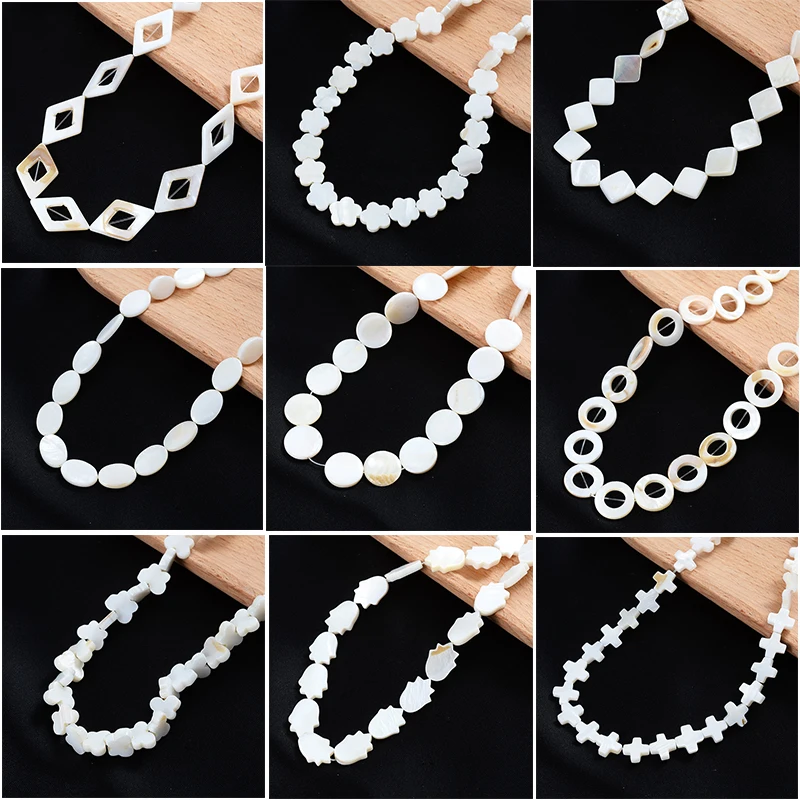 10mm Natural White Shell Beads Charms Mother Of Pearl Loose Flat Oval Teeth Round Star Nugget Freshwater Chip For Jewelry Making