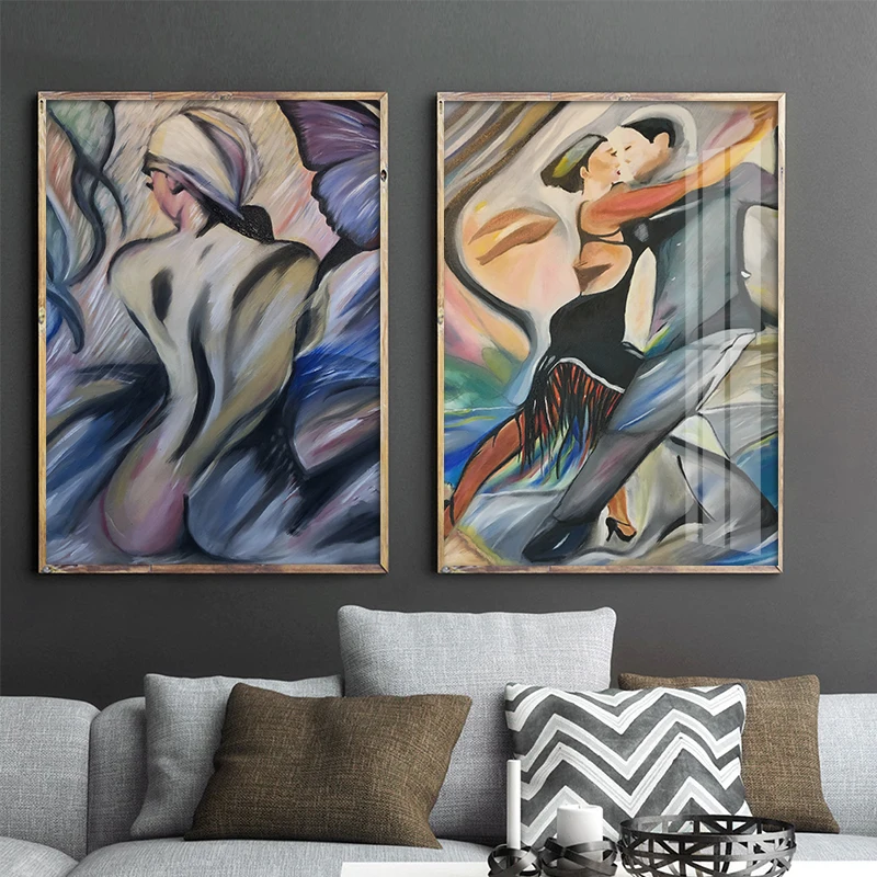 Modern Multi-color Posters Tango Dancers Abstract Canvas Painting Decorative Wall Art Picture Bar Living Room Home Decor Hotel