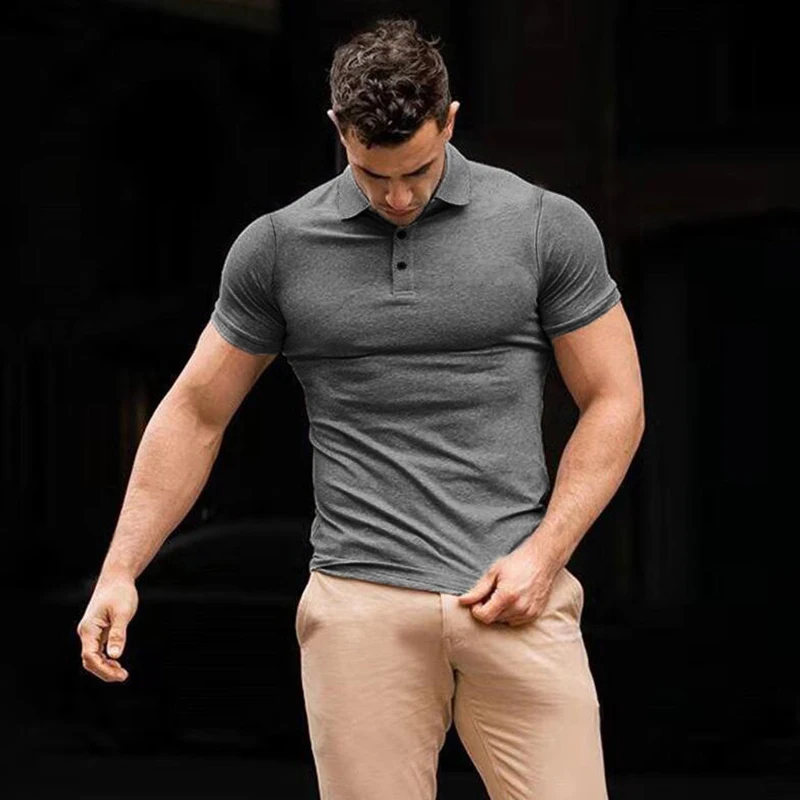 New Plain Fashion Mens Short Sleeve Polo Shirts Summer Slim Fit Turn Collar Male Gym Bodybuilding Fitness Polo Shirt