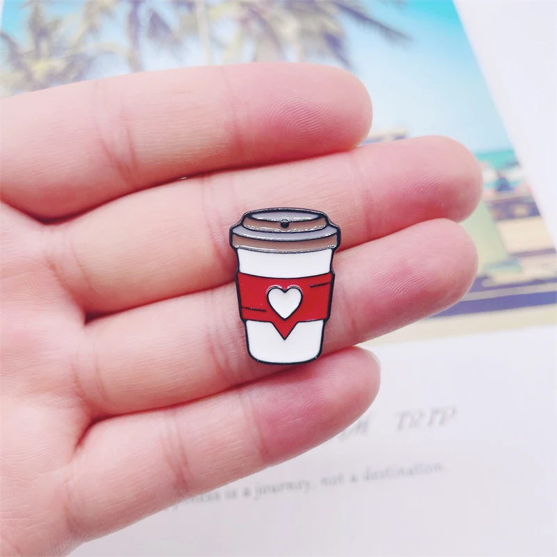 Cartoon Cute Red Milk Tea Cup Coffee Cup Enamel Pins Love Sweet Alloy Brooch Badge Clothes Backpack Accessories Jewelry Gifts