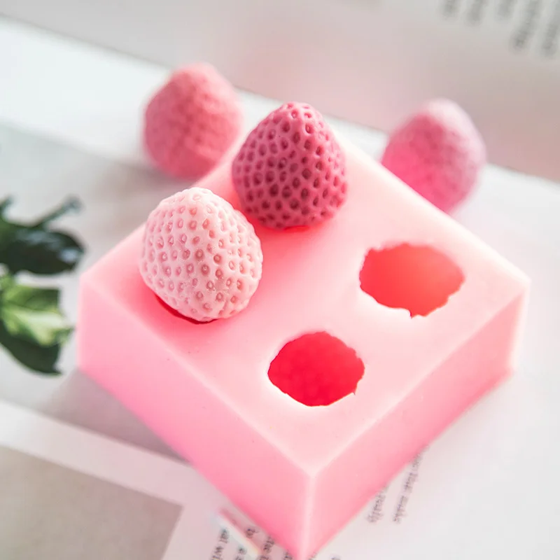 3D Strawberry Shape DIY Handmade Soap Silicone Mold Cute  Aromatherapy Candle Mold Candy Chocolate Mold Cake Decorating Tool