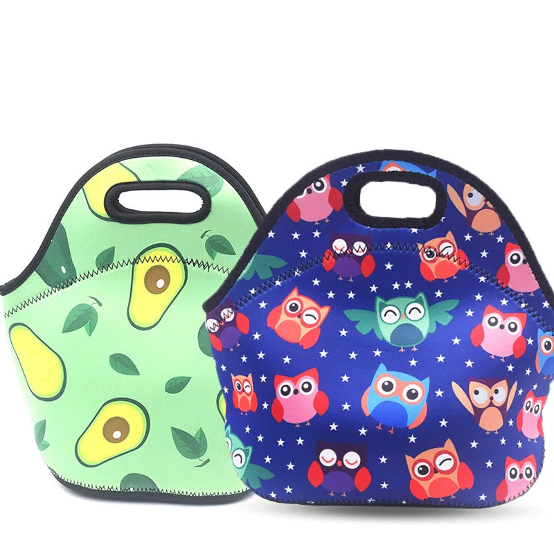 20Pcs Neoprene Lunch Bag For Women Owl Pattern Lunch Bags Picnic Handbag with Tableware Pocket Children Snacks for Women Kids