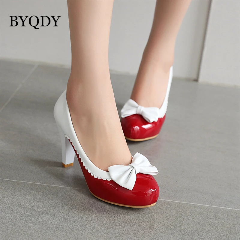 BYQDY New 2021 Spring High Heels Female Shoes Spike Heels Bowtie Footwear Slip on Party Wedding Mary Jane Pumps Shallow Shoes