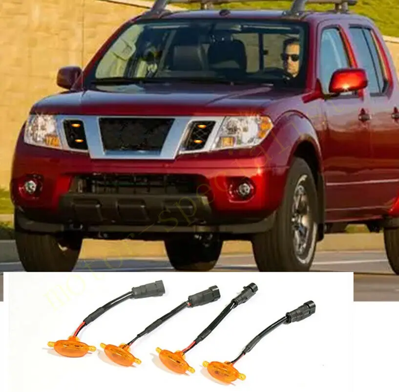 LED Car Front Grille LED Amber Light Raptor Style Light Kit Decor W/ Wire Speed 4Pcs For Nissan Xterra 2005-2015