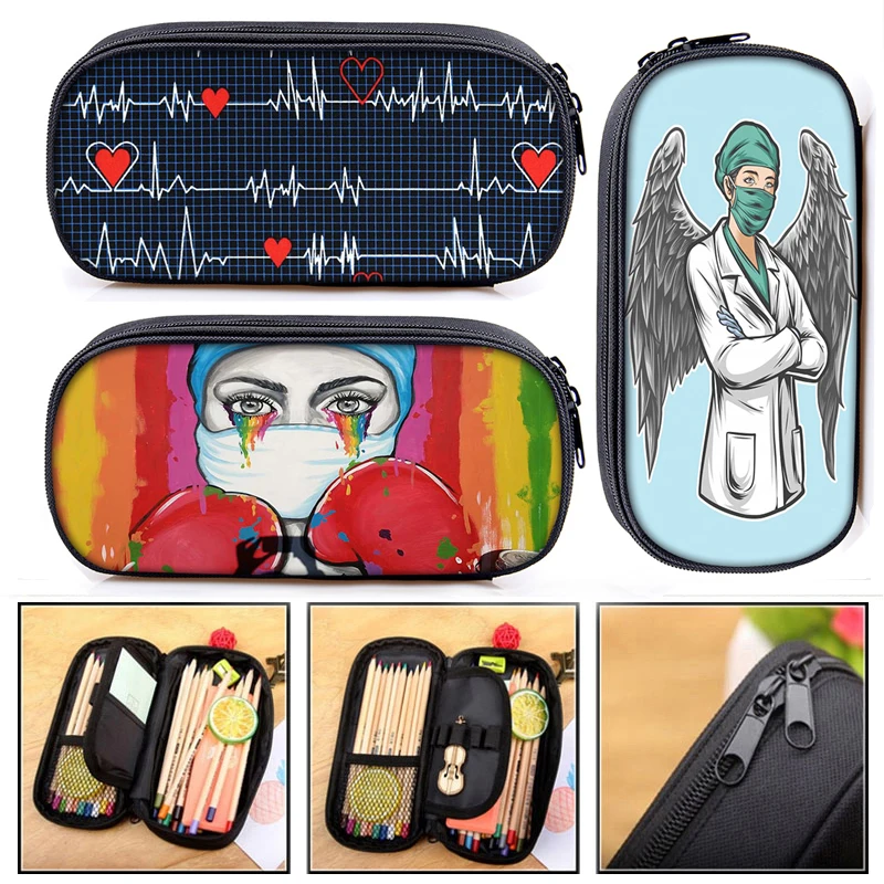 

Cute Cartoon ECG Nurse Doctor Print Cosmetic Case Pencil Bag Boys Girls Stationary Bags School Supplies Cases