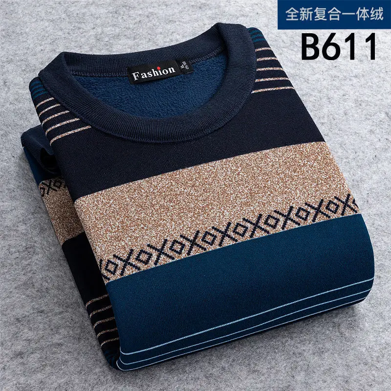 Sweter Bulu Pria 4XL Sweater Katun Bulu Tebal Bergaris Mode 2021 Pakaian Pria Sweater Mantel Leher-o Antik Pria