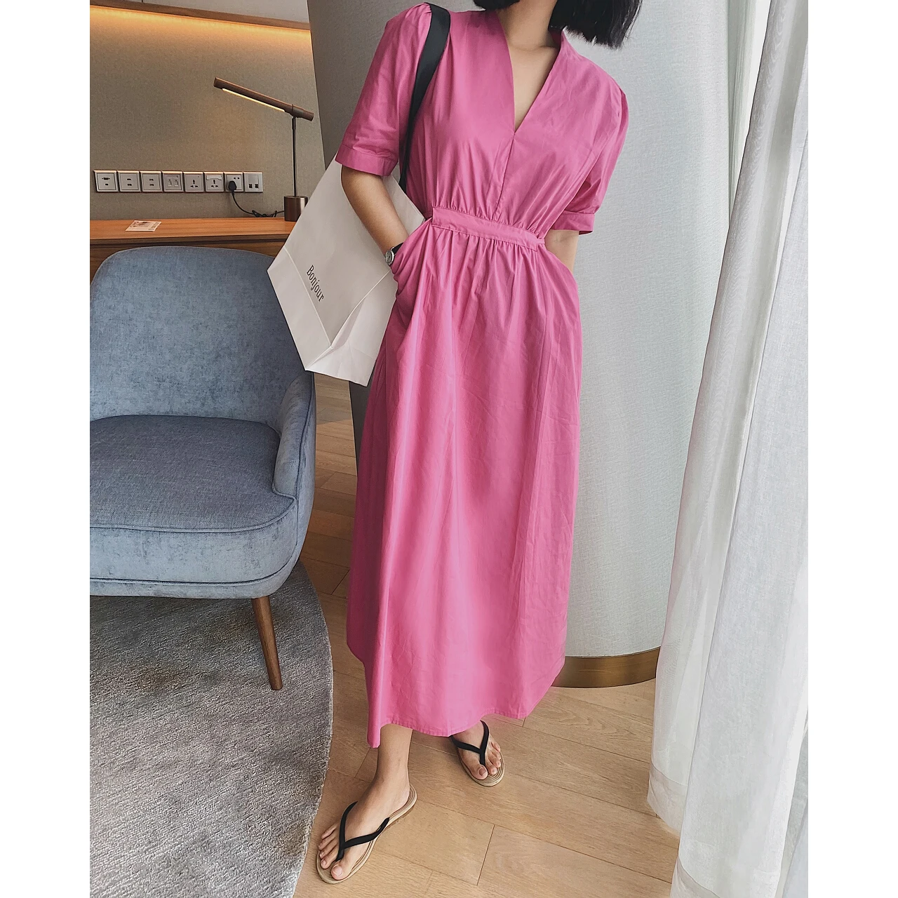 2023 Women\'s Pink Midi Long Maxi Summer Dress Robe Woman Casual Party Sundresses Y2k Light Clothing Evening Urban Gothic Boho