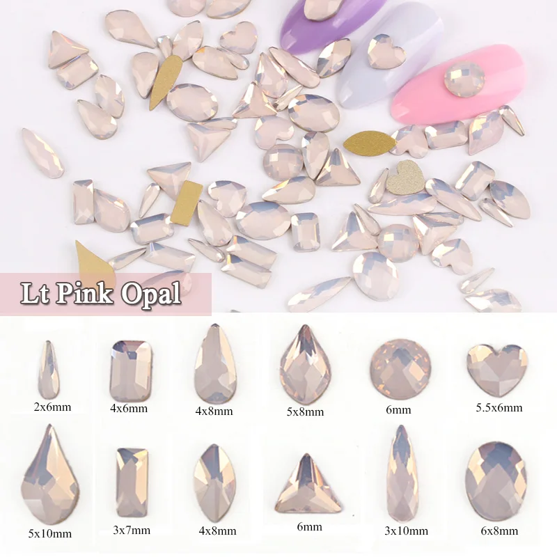 New Pink Opal Mixed Shapes Nail Art Rhinestones Flatback Crystals Gems Stones 30Pcs/100Pcs For DIY 3D Nails Art Decorations