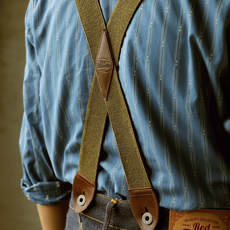 BD-0001 Vintage Super Quality Pants Cowhide Spaghetti Flexible Shoulder Strap Suspenders One Belt Two Usage Option