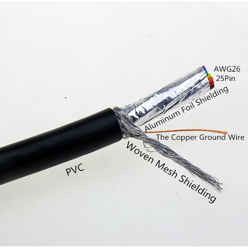1Meter 26AWG Pure Copper 25Core Shielding Wire DB25 25 Needle Connecting Cable Parallel Print Wire 25 Core Data Line Signal Line