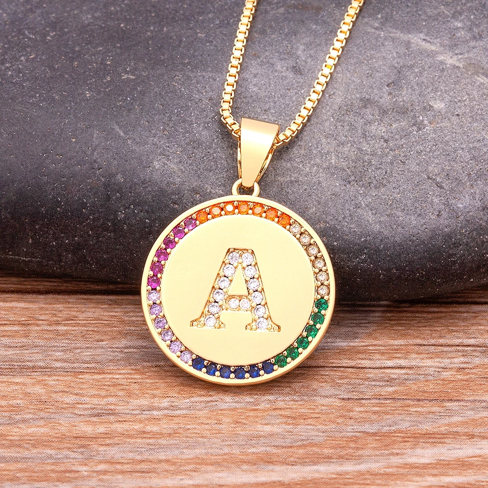 New Arrival Luxury A-Z Initial 26 Letters Pendant Charm Chain Necklaces Top Quality Zircon Rainbow Party Wedding Jewelry Gifts