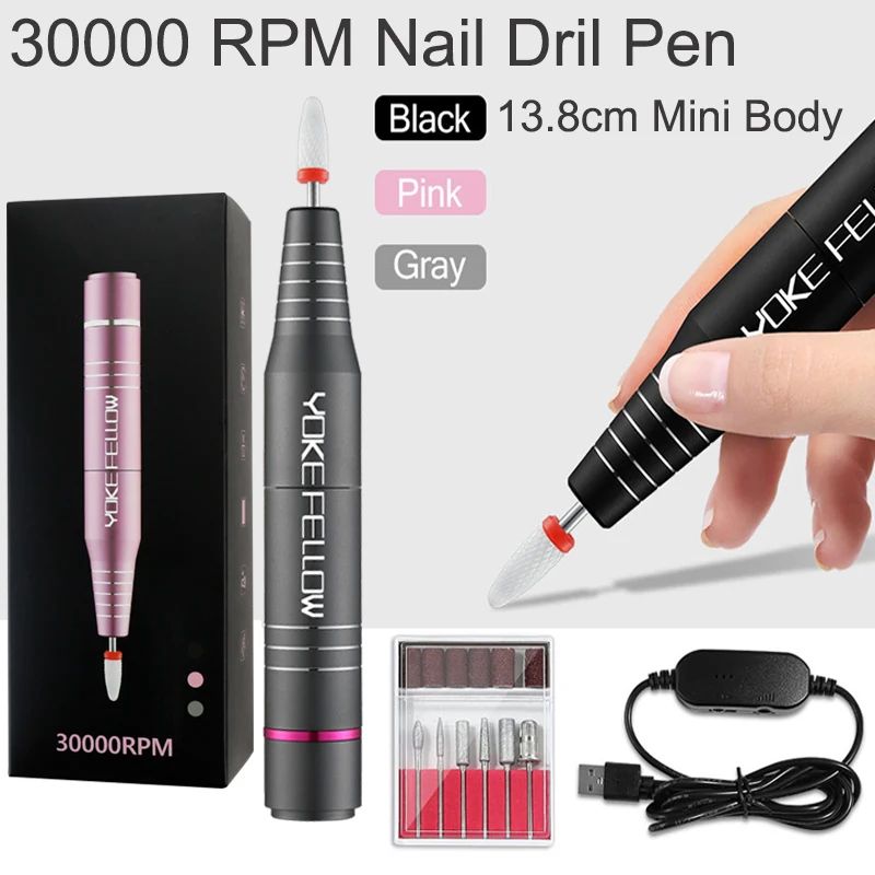 Electric Nail Drill Machine For Acrylic Gel Polish File With Cutter Strong Nail Sander 30000RPM Cordless Portable Nail Drill Pen