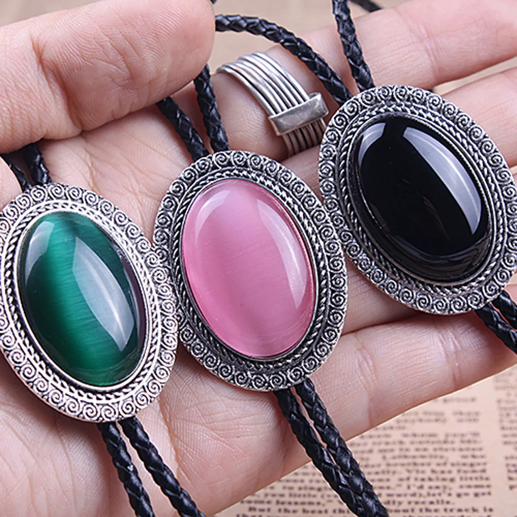 

Agate Time Gem bolo tie retro shirt chain bolo collar rope leather necklace tie