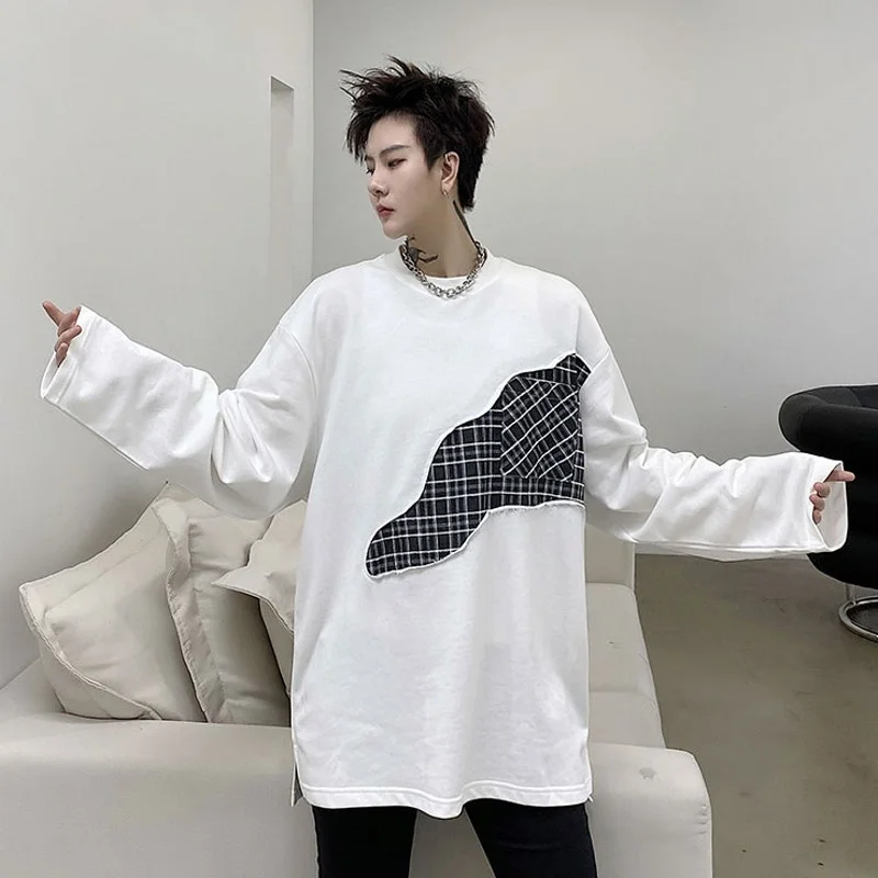 Spring 2022 Autumn New High Street Hip Hop Fashion Mens O-Neck Long Sleeve Loose T-Shirts Straight Casual Male Blouse