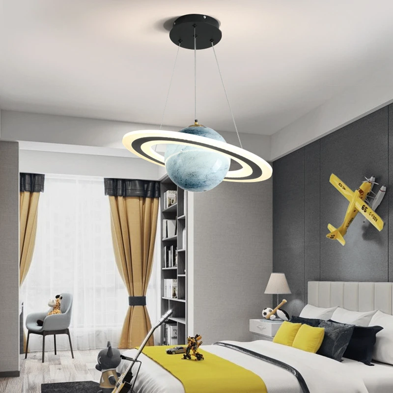 

Nordic Popular Planet Chandelier Children's Room Bedroom Bar Hanging Wire Adjustable Creative Starry Sky Wandering Earth Lamp