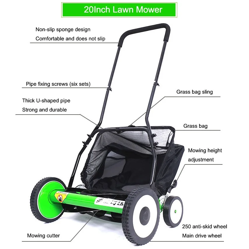 12/16/20 Inch Lawn Mower Hand-push Garden Tool Greenworks Charging-free Fuel-free Hob-type Football Field Practice Enjoy Outdoor