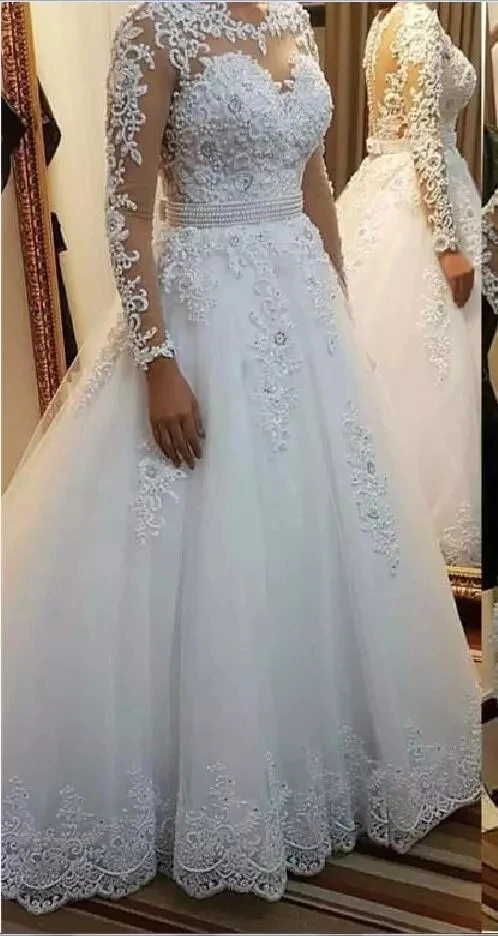 

ANGELSBRIDEP одежда с длинным рукавом свадебные платья свадебное платье Vestido De Noiva, сексуальное прозрачное нижнее белье сзади торжественное платье невесты аппликация платье размера плюс