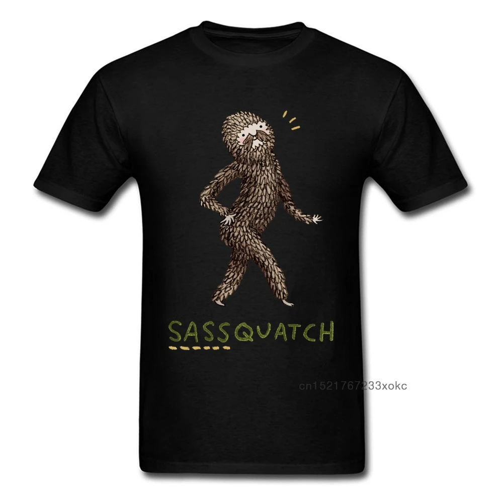 Sassquatch Tee Sasquatch T-shirt Men Black T Shirt Funny Cartoon Printed Tops Mens Cotton Clothing Summer Monster Tshirt