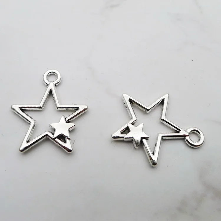 12pcs/Lot 21x26mm Hollow Star Charms Antique Silver Color Star Pendants for DIY Jewelry Making Charm