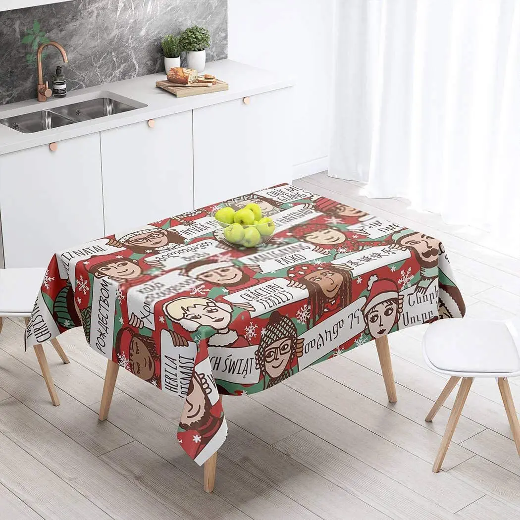 

Seamless Group Hand Drawn People Merry Christmas Signs Different Languages Rectangular Tablecloth Outdoor Party Picnic