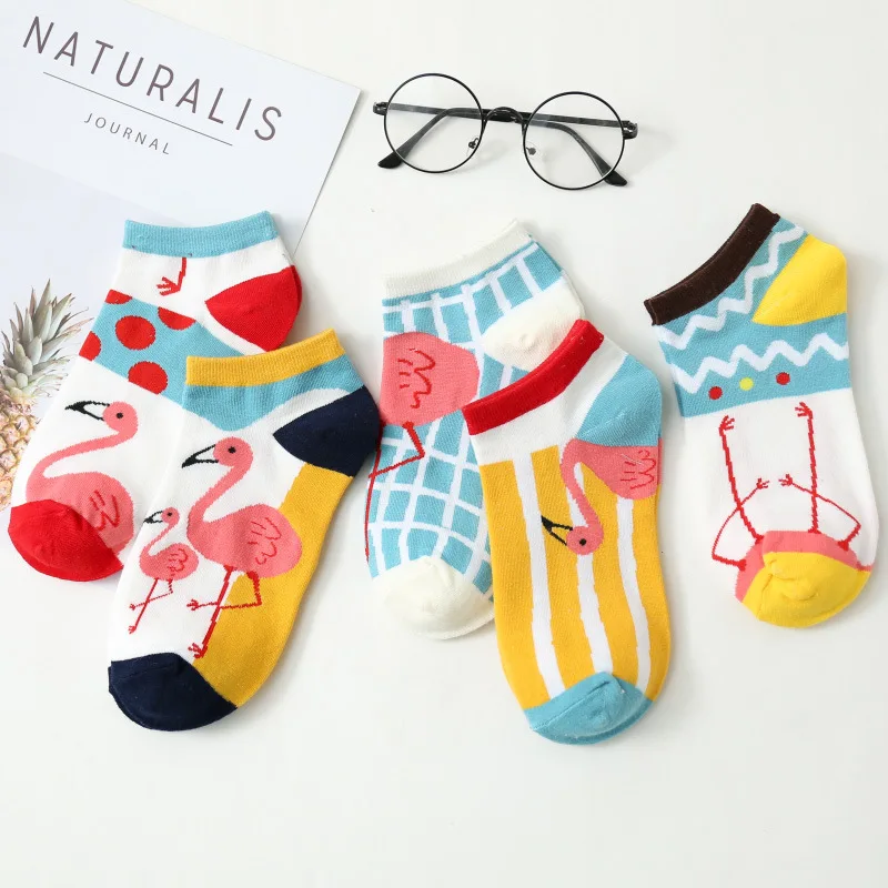 

New Cotton Ankle Socks Flamingo Cartoon Socks Women Colorful Harajuku Ladies Cute kawaii Funny Socks for Girls Happy Sock Short