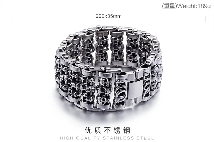 35mm Width Hugh Demon Skull Bracelet Men Heavy Overbearing Motor Biker Wristband