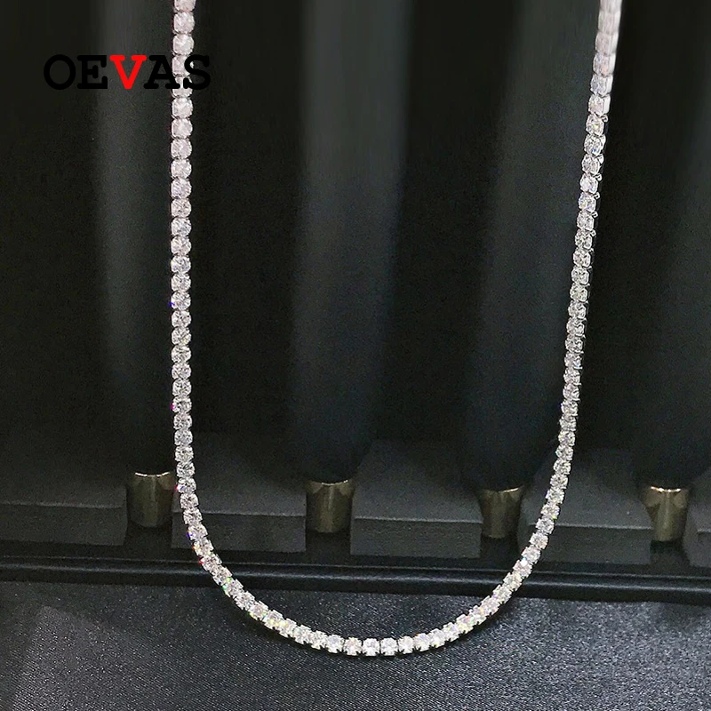 

OEVAS 100% 925 Sterling Silver 3mm Full High Carbon Diamond Chains Necklace For Women Sparkling Wedding Party Fine Jewelry Gift