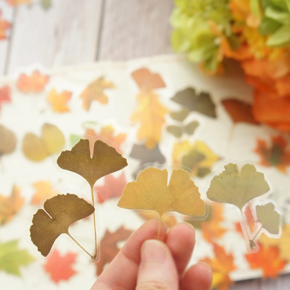 18pcs Autumn Leaves Ginkgo Biloba Leaves Maple Leaves Style PE Sticker Scrapbooking DIY Gift Packing Label Decoration Tag